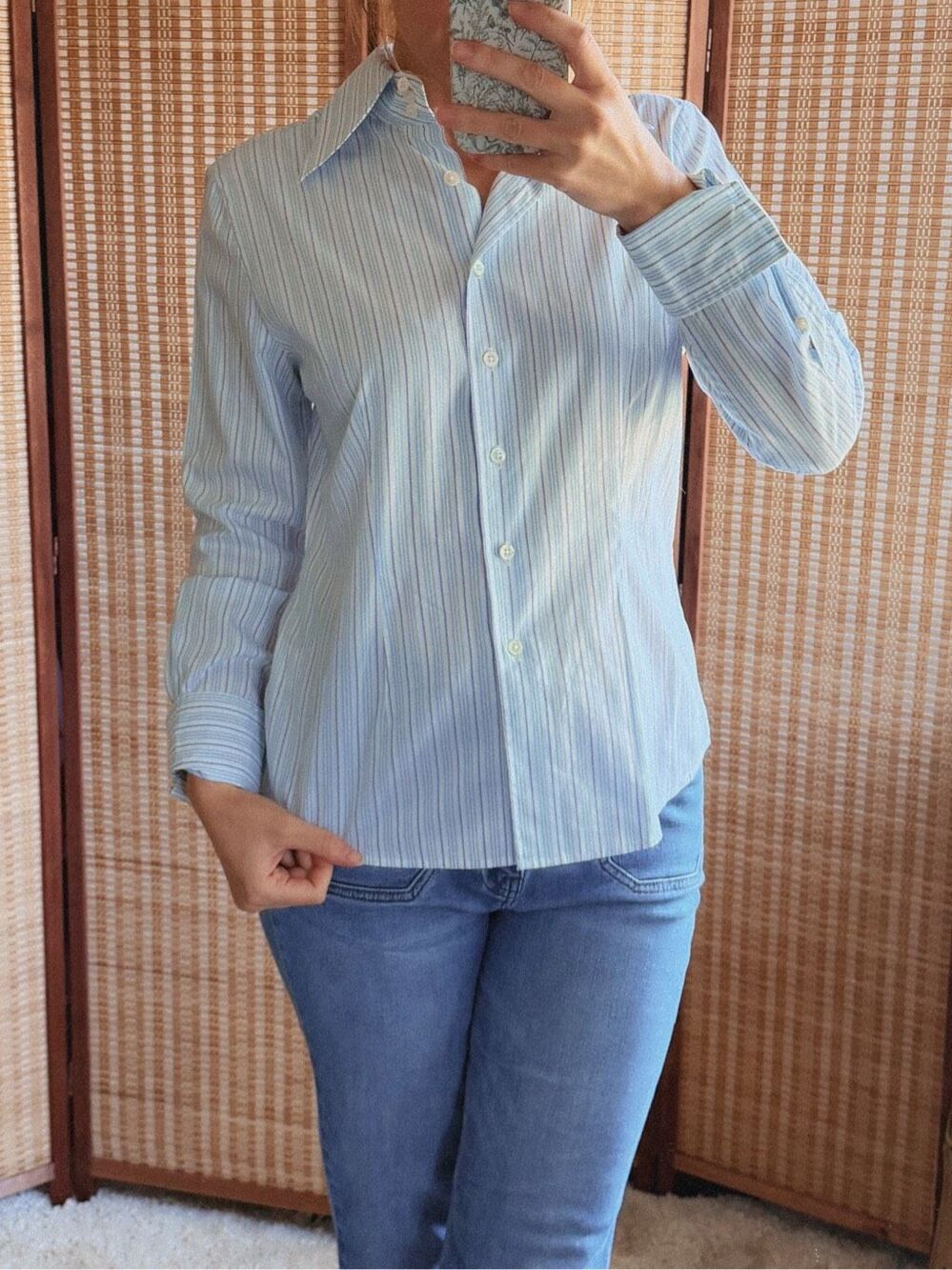 Faconnable Blue Stripe Tailored Shirt Size S